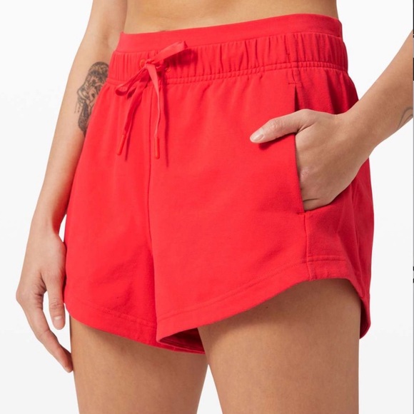 lululemon athletica Pants - Lululemon Inner Glow Shorts 3” Terry Size 8 Cotton Red Casual Outdoor Feminine